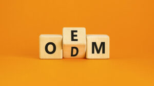 OEM・ODMと記載された木製ブロックの写真