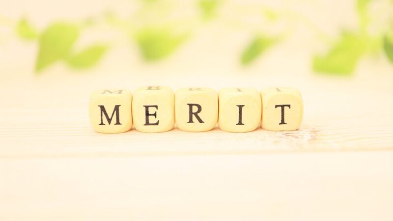 MERITと書いた木製ブロックの写真