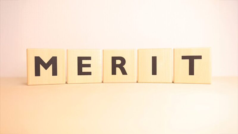MERITと書いた木製ブロックの写真
