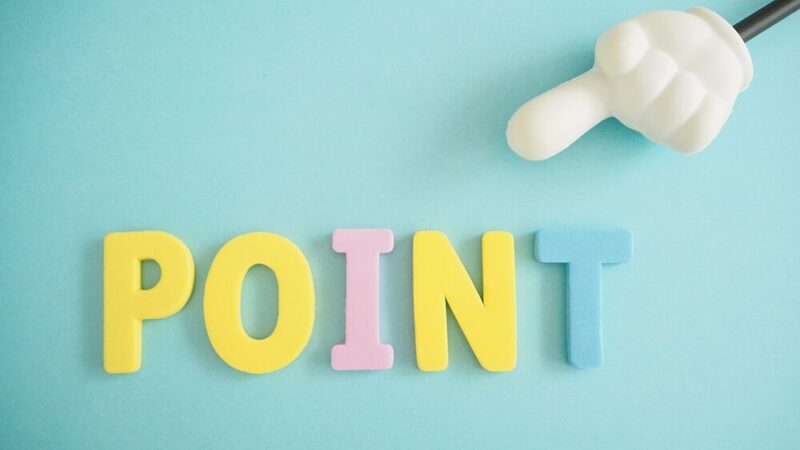 ポイントと書いたブロックを指示棒の写真