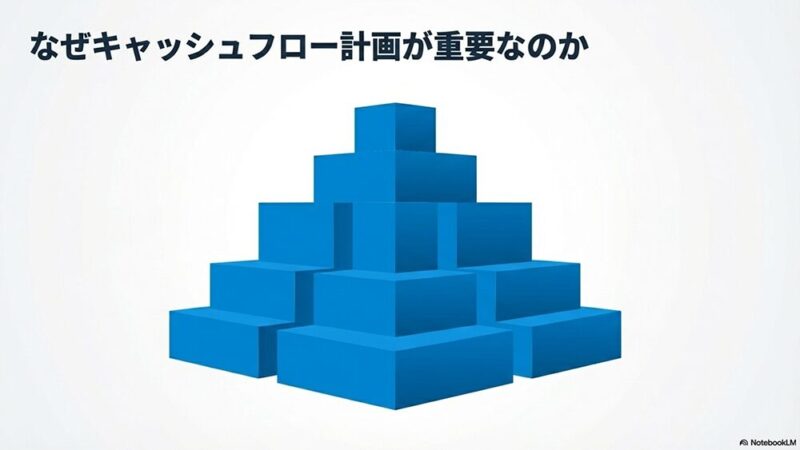 「なぜキャッシュフローなのか」の文字とブロックが積みあがった写真