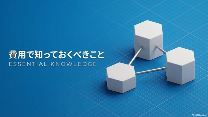 「費用で知っておくべきこと」の文字と形の違うブロックがつながっている写真