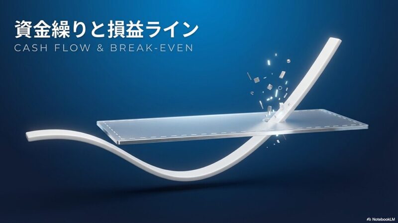 「資金繰りと損益ライン」の文字とグラフの写真