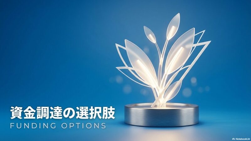 「資金調達の選択肢」の文字とライトの写真