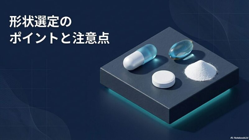 「形状選定のポイントと注意点」の文字と形状の異なるサプリの写真
