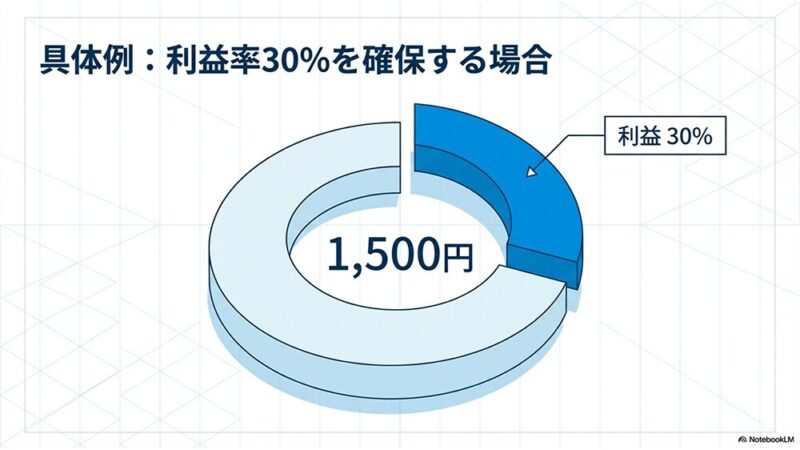 「具体例:利益率30%を確保する場合」の文字と円グラフの写真