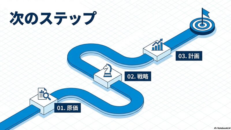 「次のステップ」の文字とゴールまでの道筋の写真
