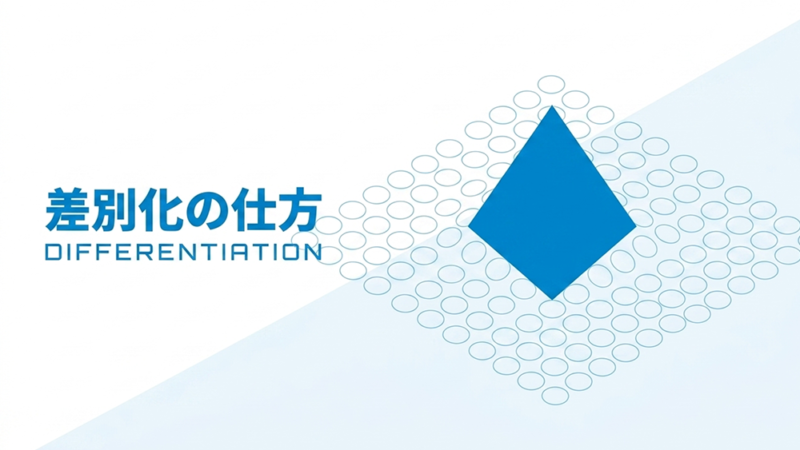ブロックのイラストと「差別化の仕方」と書いている写真