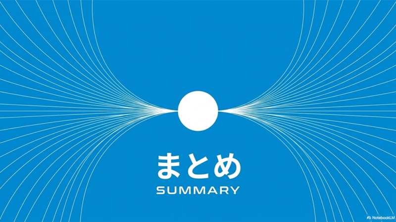 線が収束するイラストと「まとめ」と書いてある写真