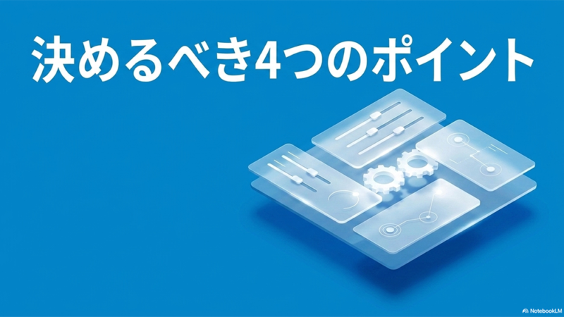 機械のイラストと「決めるべき4つのポイント」と書いてある写真