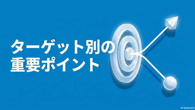 的とボールのイラストと「ターゲット別の重要ポイント」と書いてある写真