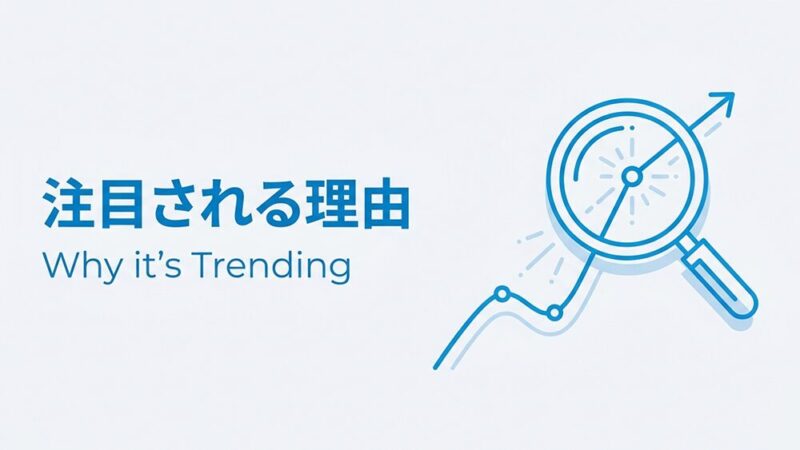 虫眼鏡と「注目される理由と書いてある写真