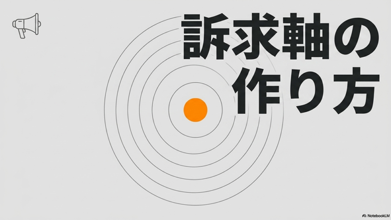 訴求軸の作り方というテキストと円のイラストの写真