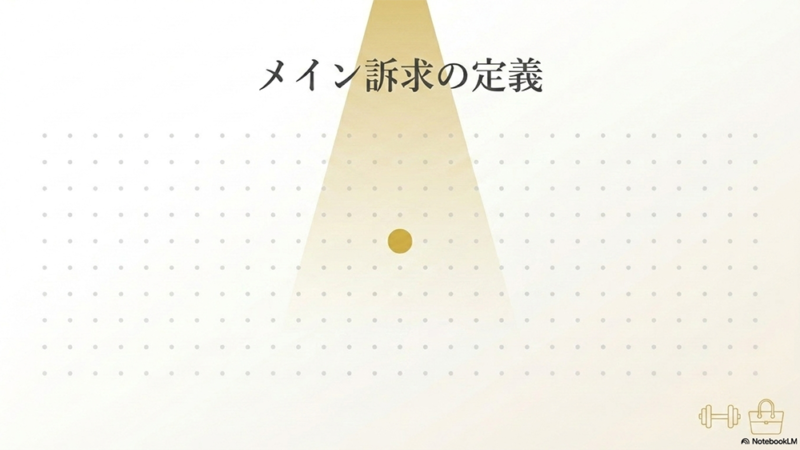 メイン訴求の定義と書いたテキストとスポットライトのイラストの写真