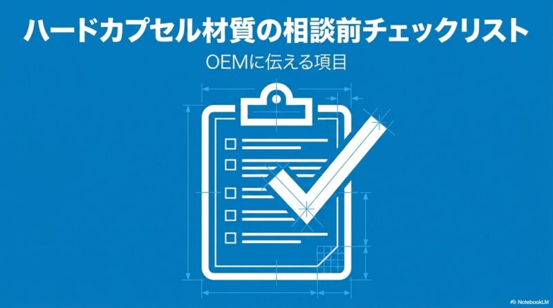 ハードカプセル材質の相談前チェックリストと書いたテキストとバインダーとチェックのイラストの写真