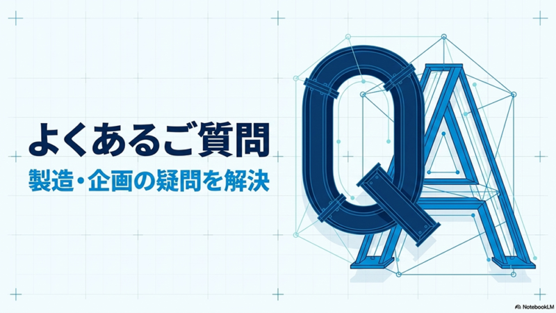 よくあるご質問 製造・企画の疑問を解決と書いたテキストとQAのイラストの写真