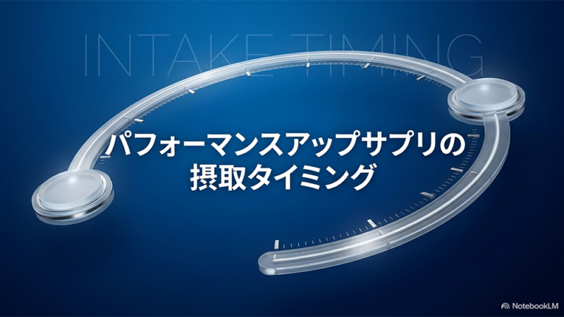 パフォーマンスアップサプリの摂取タイミングと書いたテキストとタイマーのイラストの写真
